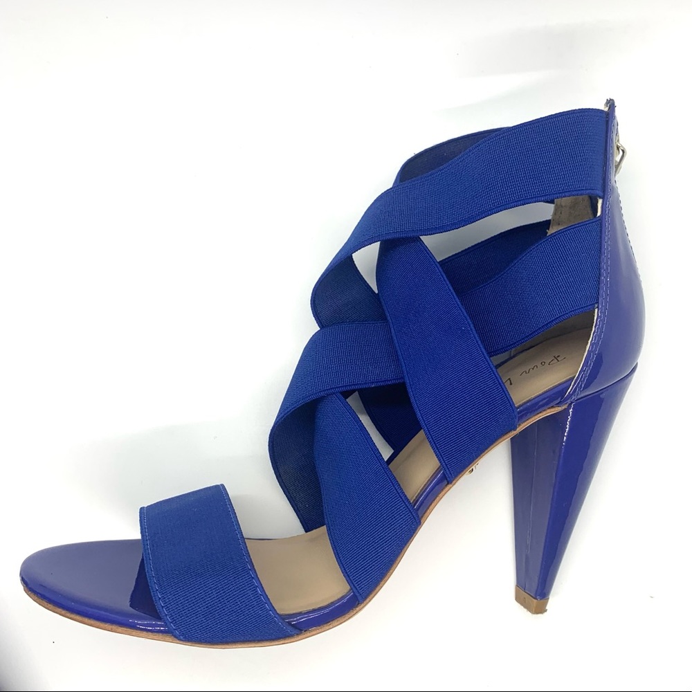 Pour La Victoria Caitlin Cobalt Blue Elastic Patent Heels